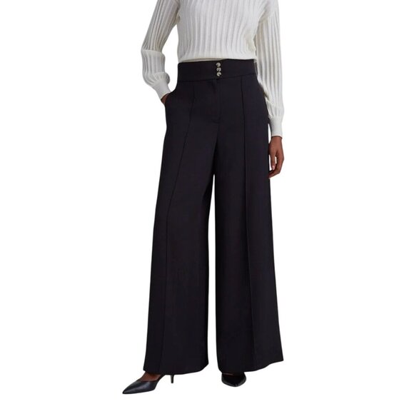 NWT Club Monaco Black High Rise Pants Pockets Size 12 Soft Wide Leg - Picture 1 of 11